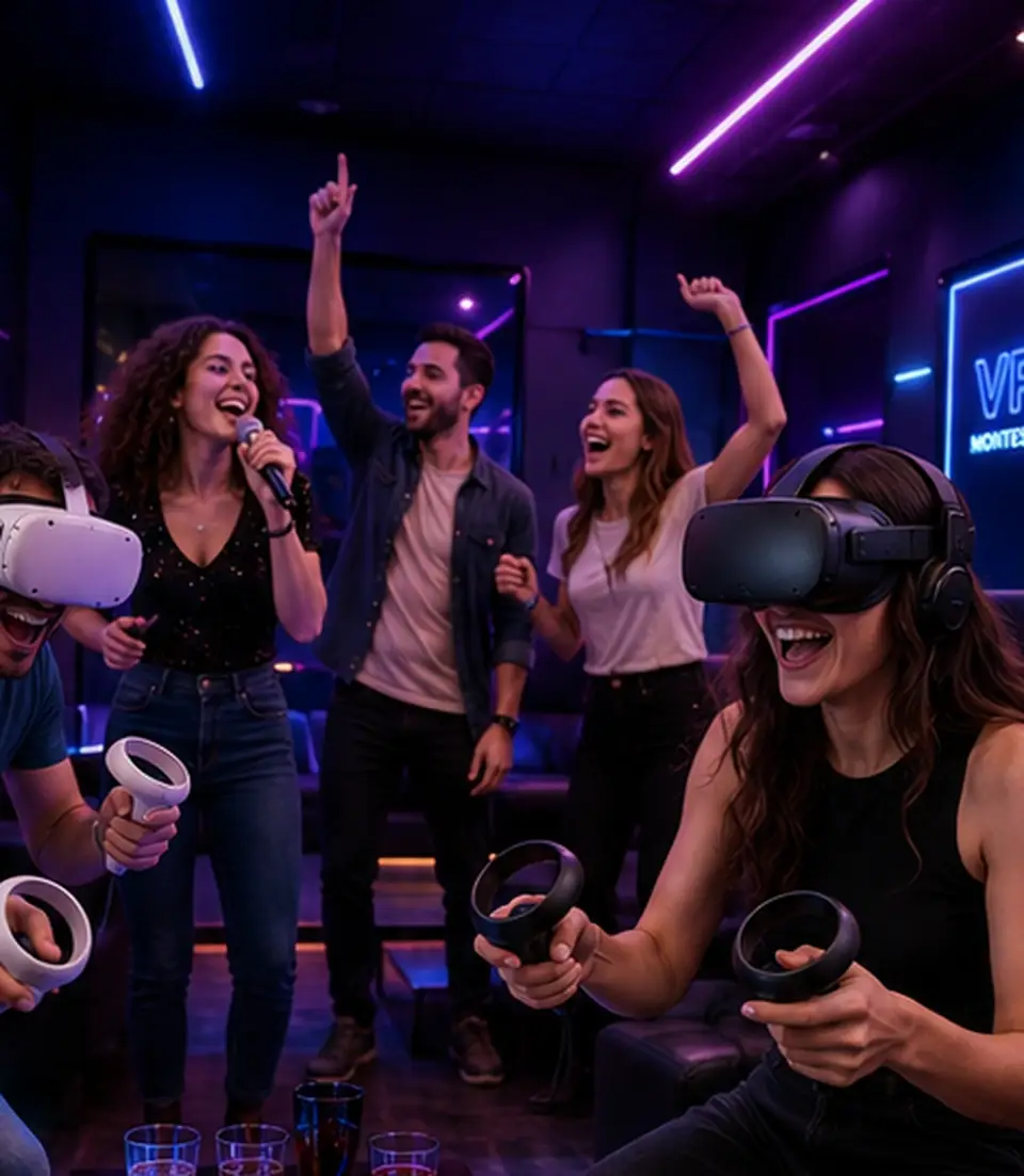 Amici in VR e karaoke durante un evento privato a VRC Napoli Chiaia